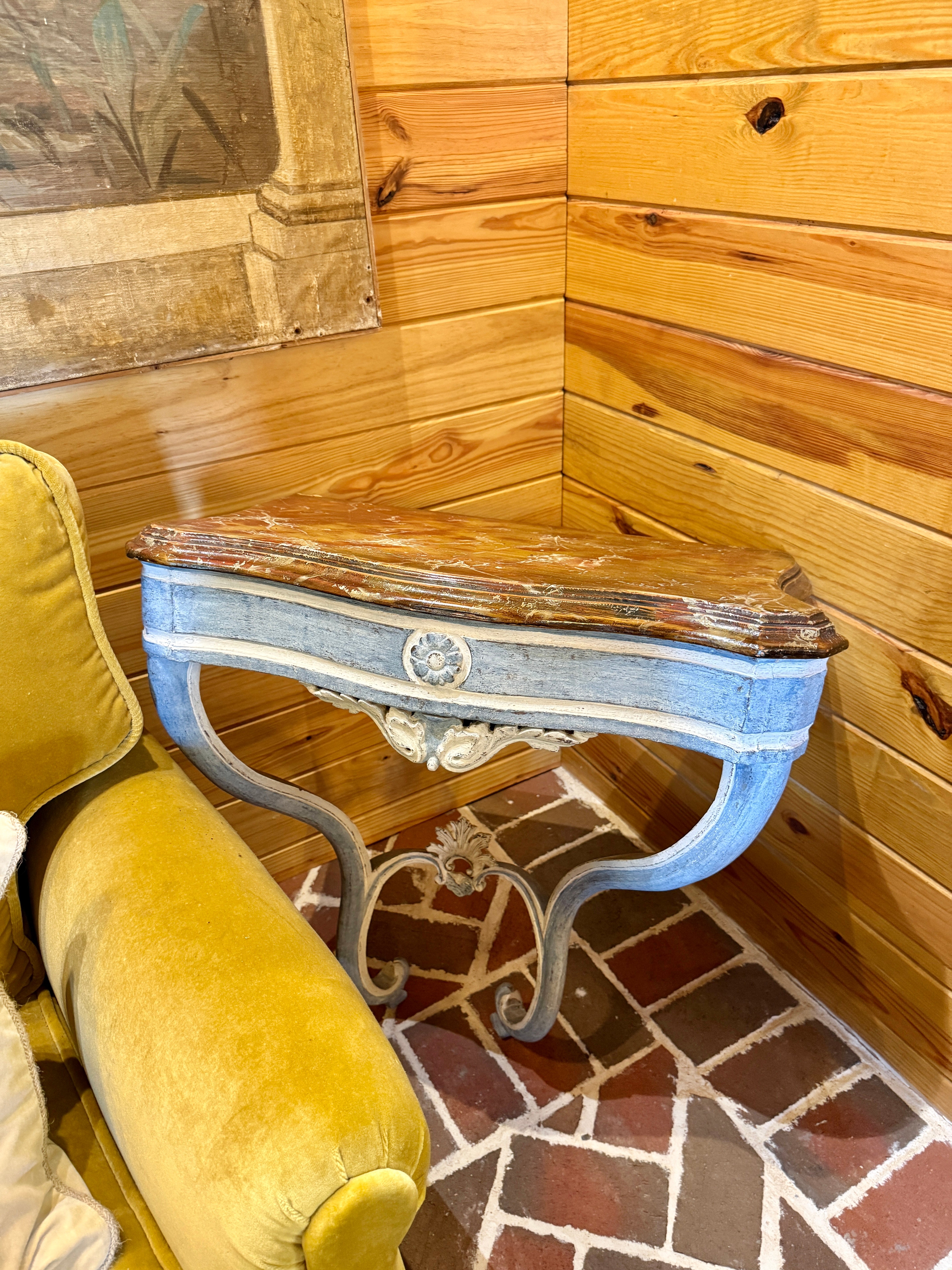 Antique French Blue Patina Console Louis XV
