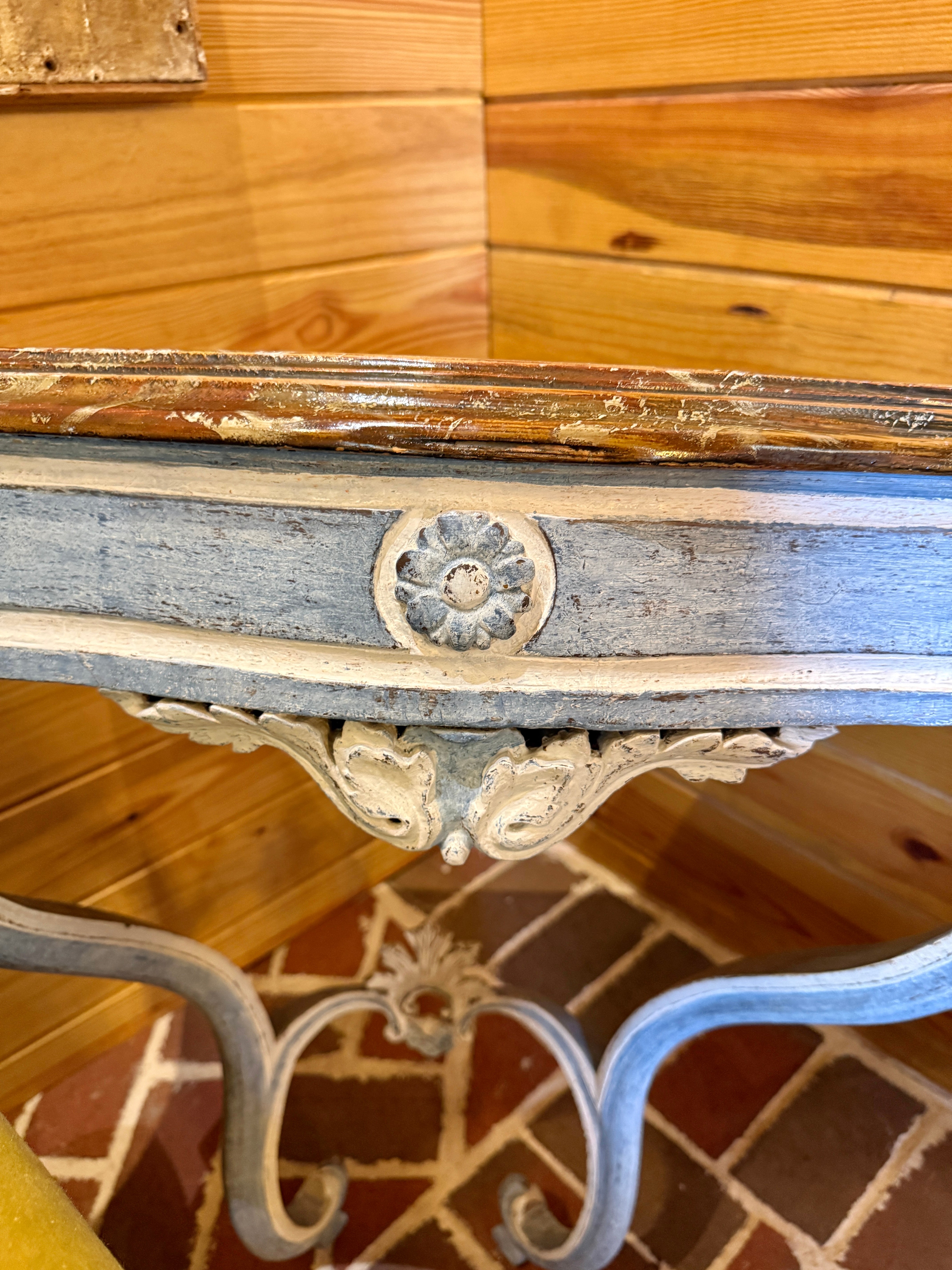 Antique French Blue Patina Console Louis XV