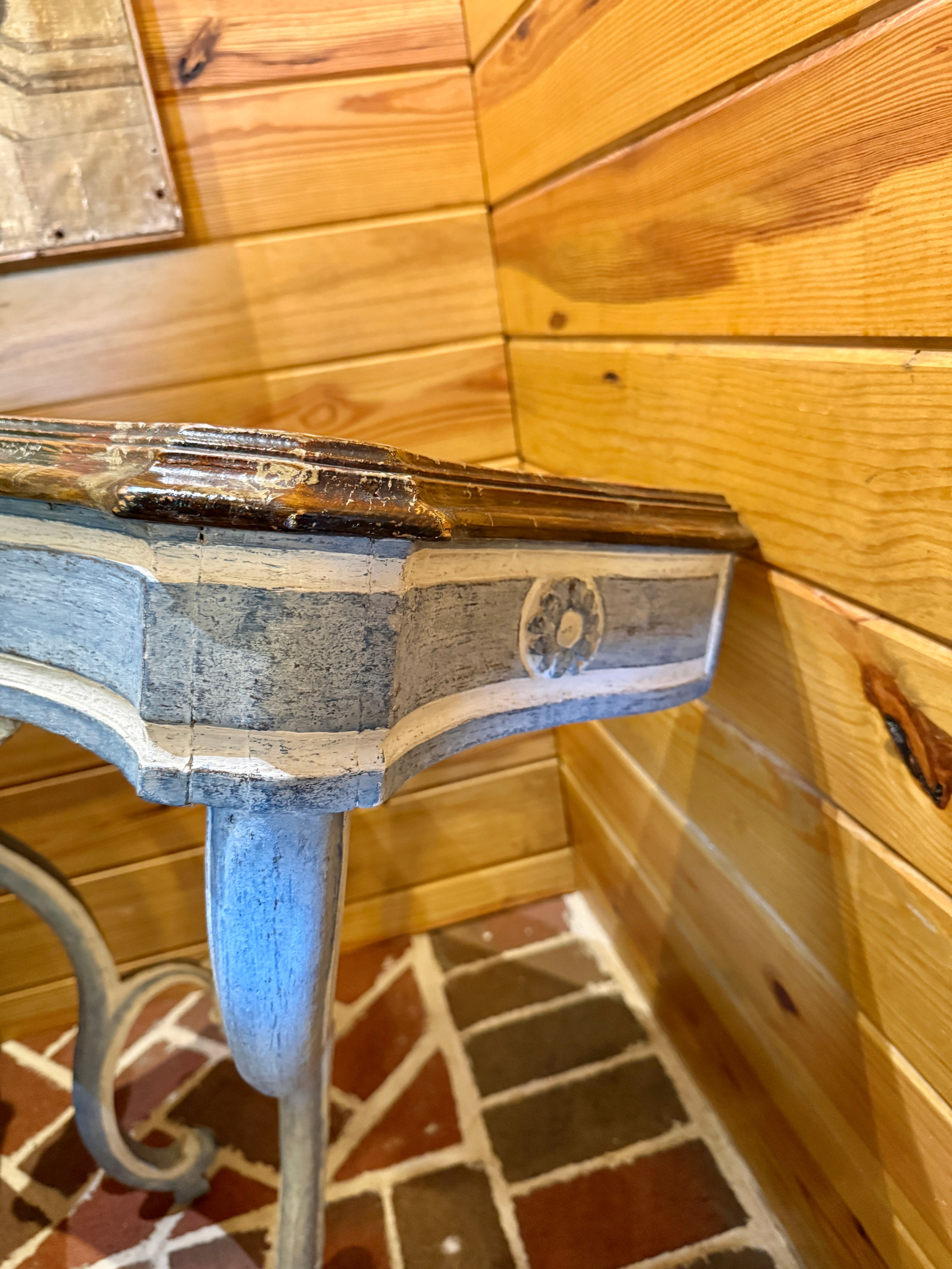 Antique French Blue Patina Console Louis XV