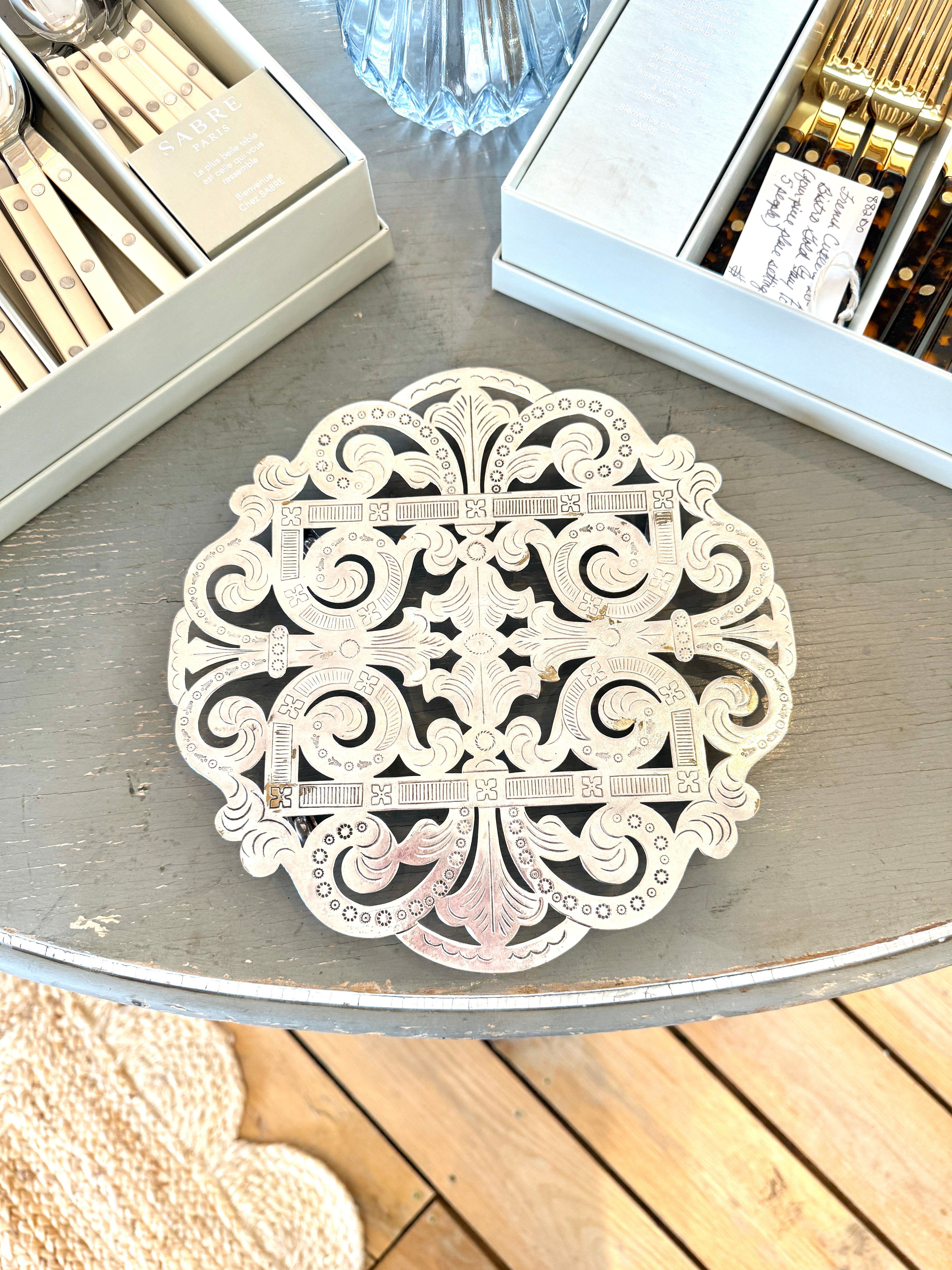 Antique English Silver Plated Trivet on Wheels