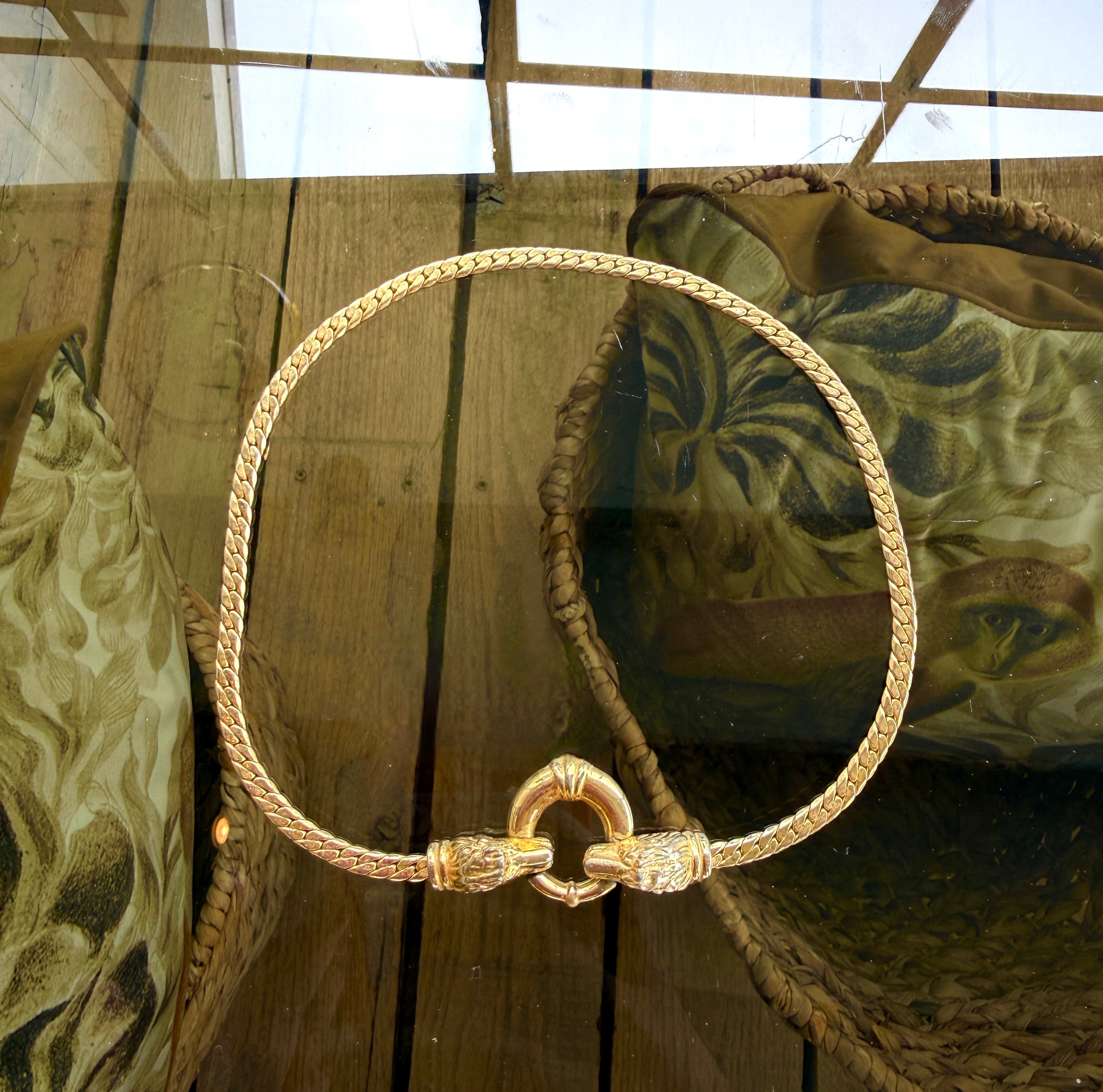 Gold Choker Necklace with Dual Animal Clasp