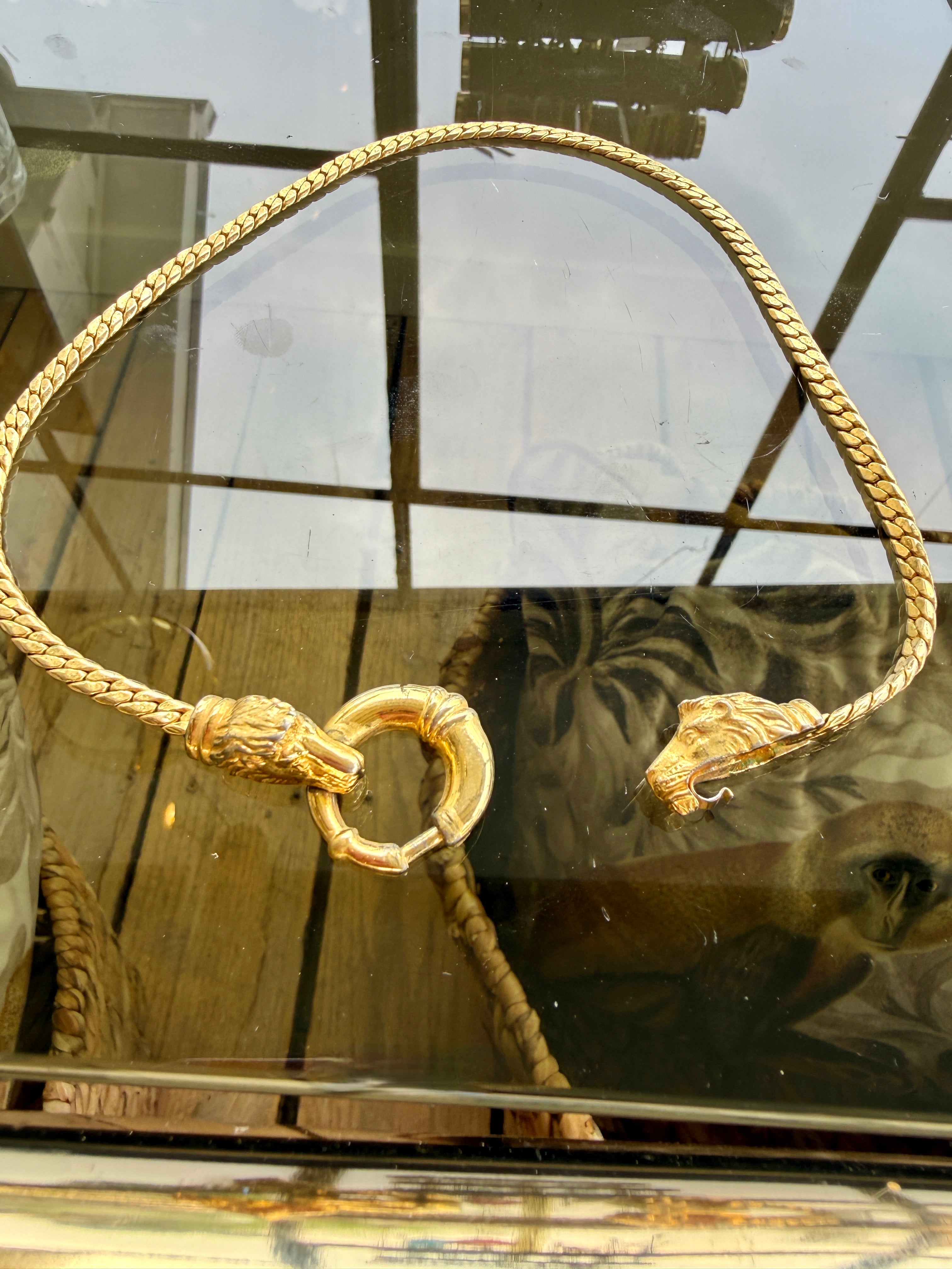 Gold Choker Necklace with Dual Animal Clasp