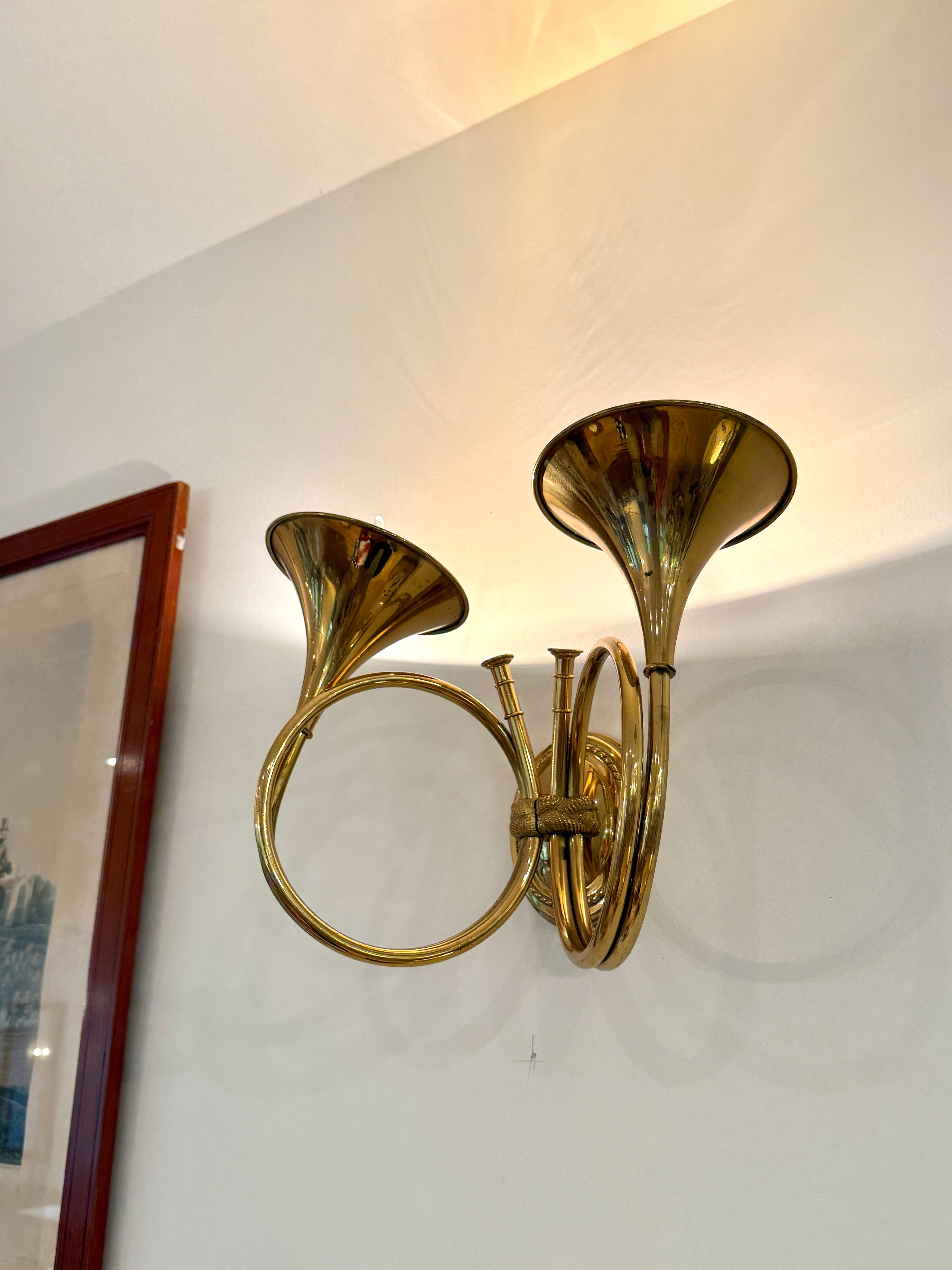 Pair of Vintage Brass Hunting Horn Sonces