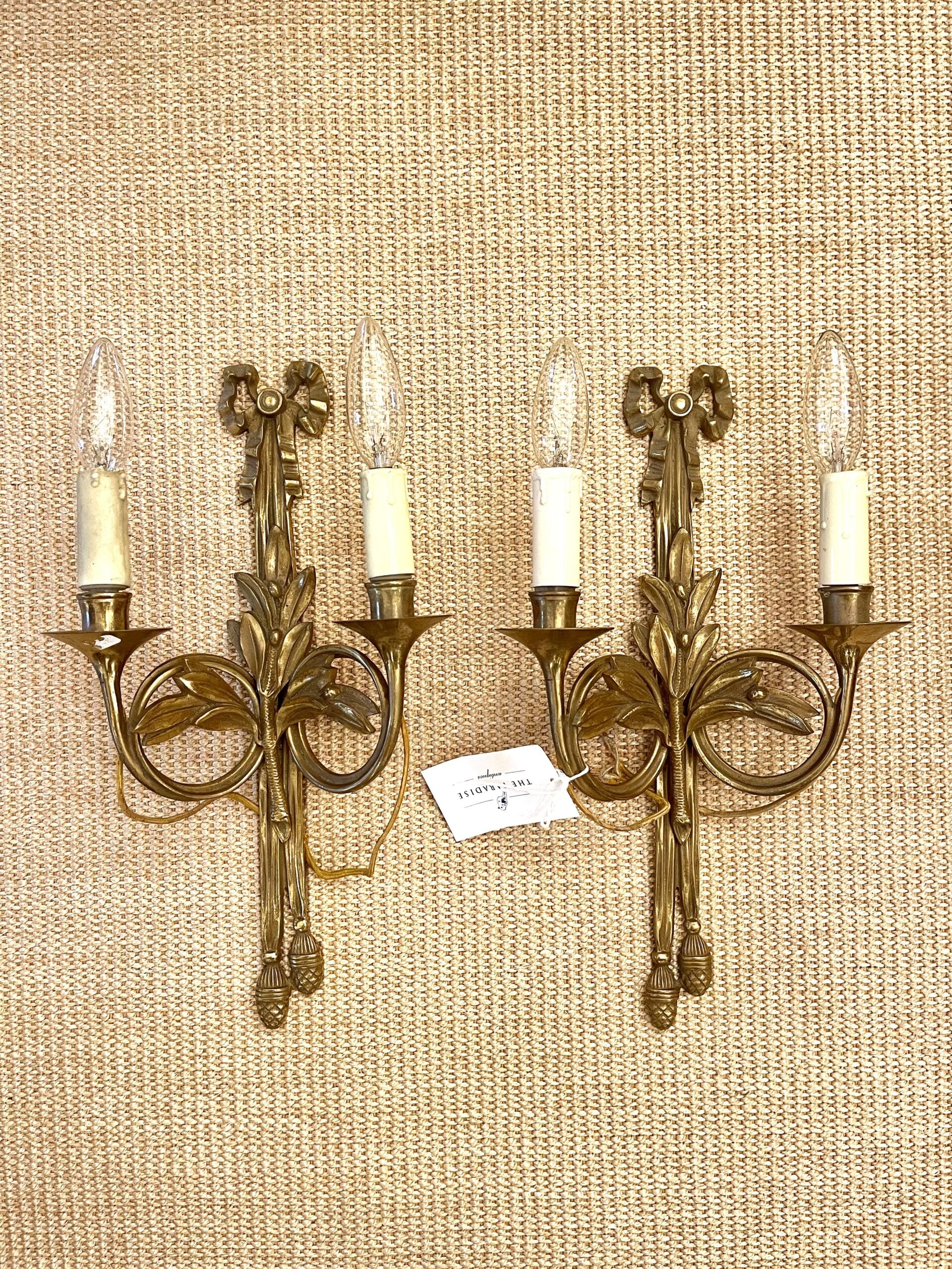 Pair of Antique French Sconces Louis XVI with Bow Detail