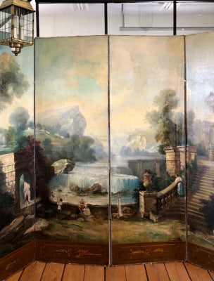 Antique French Painted 4 Panel Screen