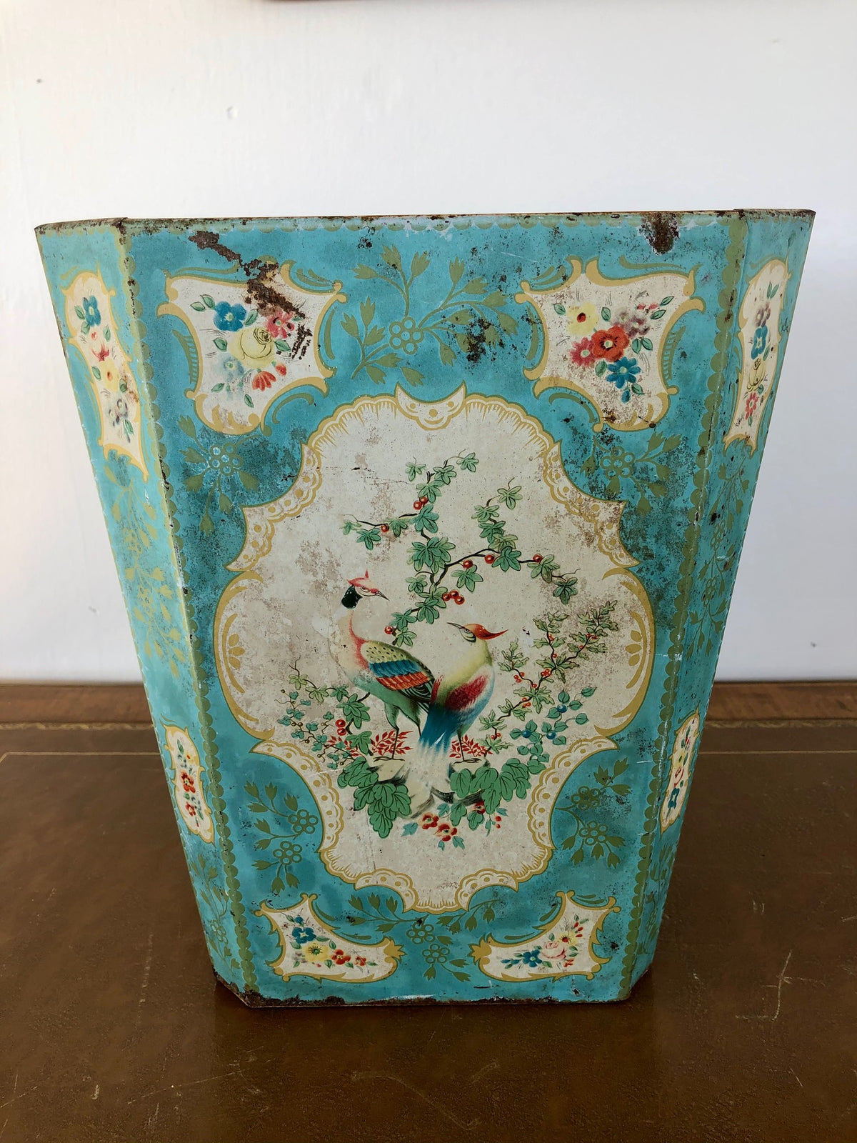 Vintage Turquoise Metal Waste Bin