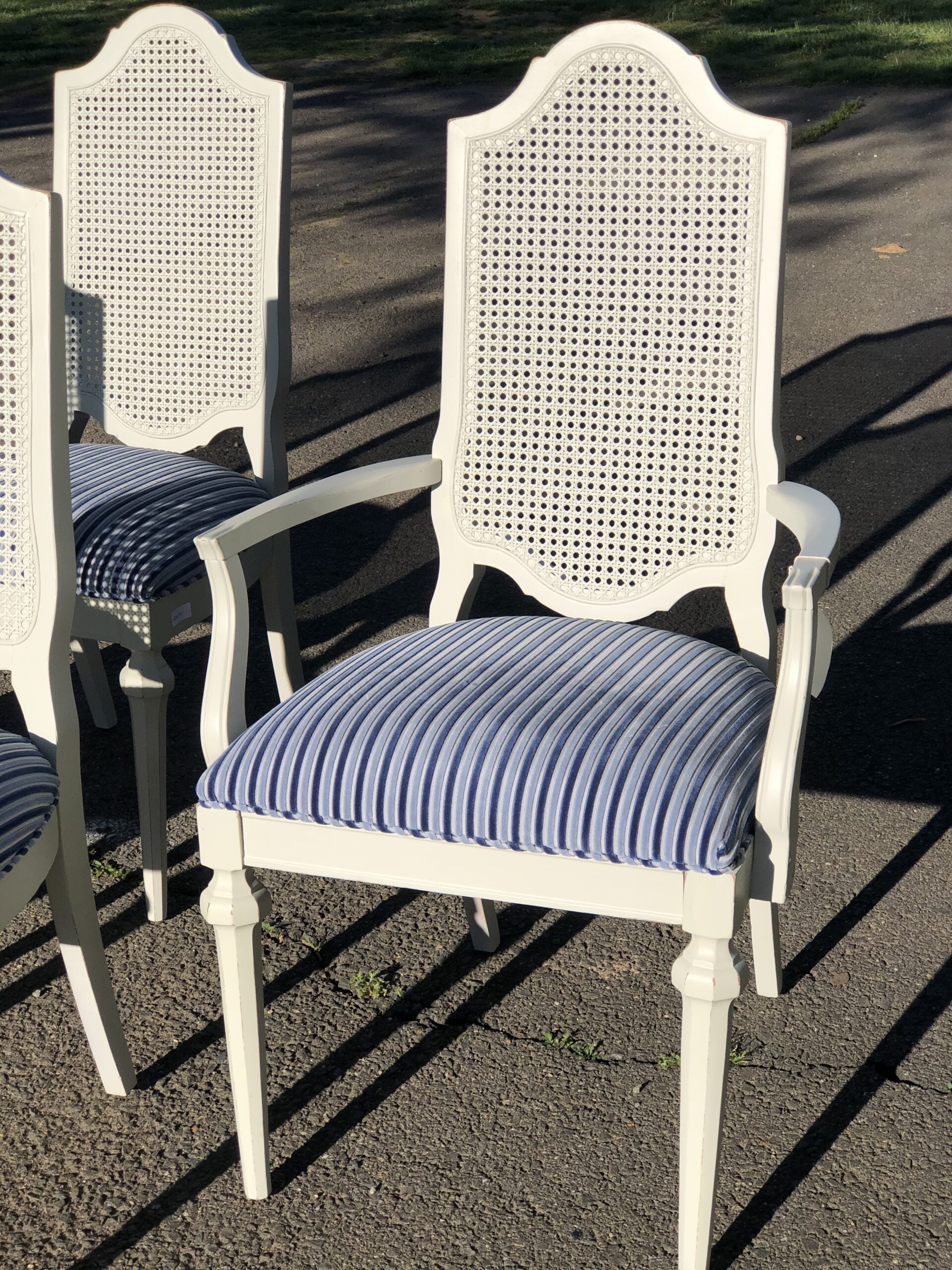 White Dining Chair Set of 6 blue striped seat1